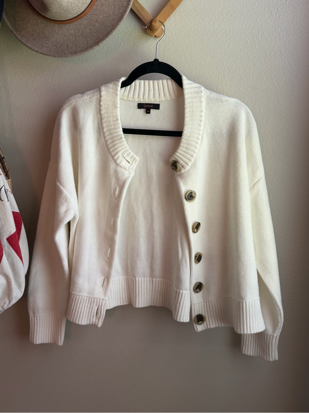 Quince Ivory Button-Front Organic Cotton Women's Cardigan Sweater M